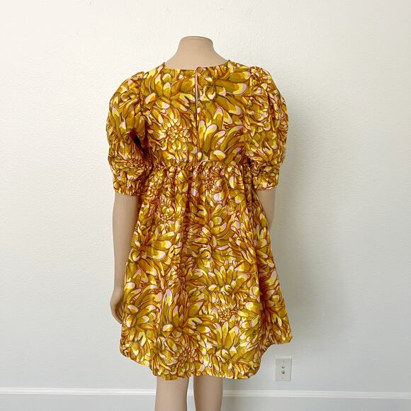 [Kika Vargas] Target Size XXS Yellow Gold Mum Floral Puff Sleeve Mini Dress NWT - Picture 3 of 12
